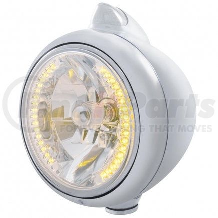 32627 by UNITED PACIFIC - Guide Headlight - 682-C Style, RH/LH, 7", Round, Chrome Housing, H4 Bulb, with 34 Bright Amber LED Position Light and Top Mount, Original Style, 5 LED Signal Light, Clear Lens