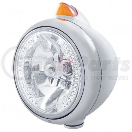 32612 by UNITED PACIFIC - Guide Headlight - 682-C Style, RH/LH, 7", Round, Polished Housing, H4 Bulb, with 34 Bright White LED Position Light and Top Mount, Original Style, 5 LED Signal Light, Amber Lens