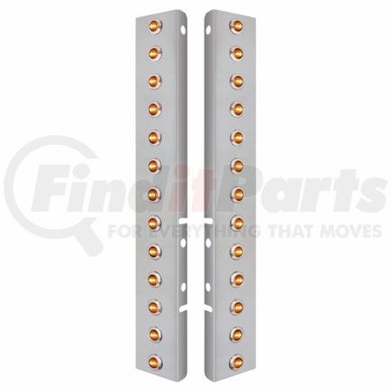 34477 by UNITED PACIFIC - Air Cleaner Light Bar - Front, Stainless Steel, with Bracket, Clearance/Marker Light, Amber LED, Clear Lens, Mini Lights, with SS Bezels, 3 LED Per Light, for Peterbilt Trucks