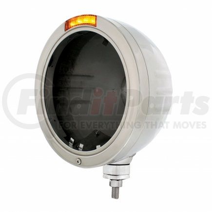 32726 by UNITED PACIFIC - Headlight Housing - Stainless Steel, Bullet Embossed Stripe Headlight No Bulb with LED Signal, Amber Lens