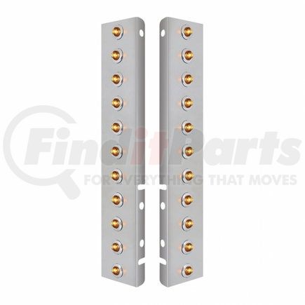 34464 by UNITED PACIFIC - Air Cleaner Light Bar - Front, Stainless Steel, with Bracket, Clearance/Marker Light, Amber LED, Clear Lens, Mini Lights with SS Bezels, 2 LED Per Light, for Peterbilt Trucks