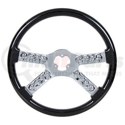 88177 by UNITED PACIFIC - Steering Wheel - 18", Chrome, with Skull Accent, Black