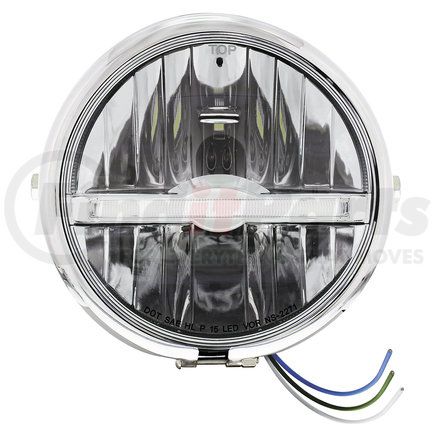 32801 by UNITED PACIFIC - Headlight - Motorcycle, 9 LED, RH/LH, 5-3/4", Round, Chrome Housing, with White LED Light Bar, Side Mount