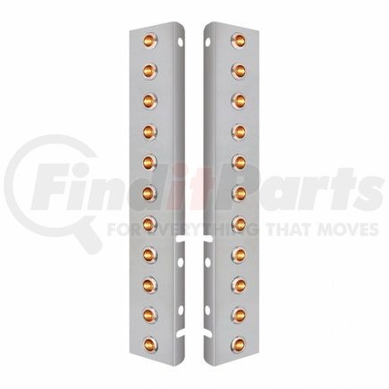 34466 by UNITED PACIFIC - Air Cleaner Light Bar - Front, Stainless Steel, with Bracket, Clearance/Marker Light, Amber LED, Clear Lens, Dual Function Mini Lights with SS Bezels, 3 LED Per Light, for Peterbilt Trucks