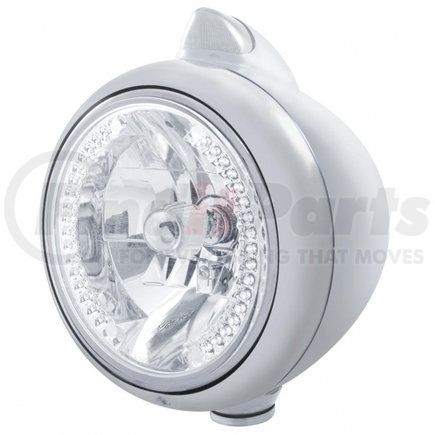 32613 by UNITED PACIFIC - Guide Headlight - 682-C Style, RH/LH, 7", Round, Polished Housing, H4 Bulb, with 34 Bright White LED Position Light and Top Mount, Original Style, 5 LED Signal Light, Clear Lens