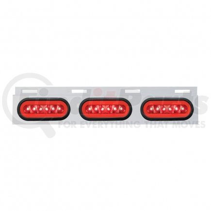 63818 by UNITED PACIFIC - Mud Flap Bracket - Top, Stainless, with Three 22 LED 6" Oval "Glo" Lights & Grommets, Red LED/Red Lens