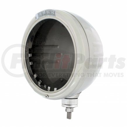 32725 by UNITED PACIFIC - Headlight Housing - Stainless Steel Classic Stripe Headlight No Bulb, with LED Signal, Clear Lens