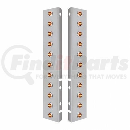34467 by UNITED PACIFIC - Air Cleaner Light Bar - Front, Stainless Steel, with Bracket, Clearance/Marker Light, Amber LED and Lens, Mini Lights with SS Bezels, 3 LED Per Light, for Peterbilt Trucks