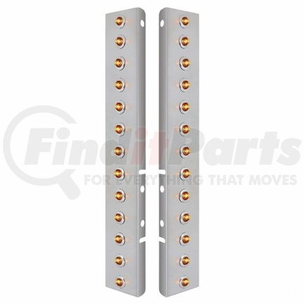 34472 by UNITED PACIFIC - Air Cleaner Light Bar - Front, Stainless Steel, with Bracket, Clearance/Marker Light, Amber LED and Lens, Mini Lights, with SS Bezels, 2 LED Per Light, for Peterbilt Trucks