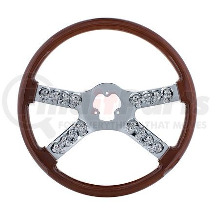 88174 by UNITED PACIFIC - Steering Wheel - 18", Chrome, with Skull Accent, Wood