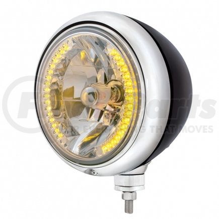 32653 by UNITED PACIFIC - Guide Headlight - 682-C Style, RH/LH, 7", Round, Powdercoated Black Housing, H4 Bulb, with 34 Bright Amber LED Position Light