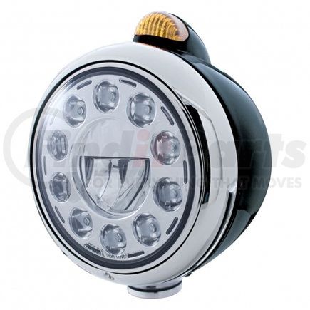 31564 by UNITED PACIFIC - Guide Headlight - 1 High Power, LED, 682-C Style, RH/LH, 7", Round, Powdercoated Black Housing, with 5 LED Dual Mode Signal Light, with Amber Lens