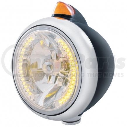 32642 by UNITED PACIFIC - Guide Headlight - 682-C Style, RH/LH, 7", Round, Powdercoated Black Housing, H4 Bulb, with 34 Bright Amber LED Position Light and Top Mount, Original Style, 5 LED Signal Light, Amber Lens