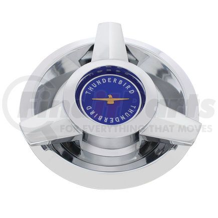 F626303 by UNITED PACIFIC - Hub Cap - Chrome, with Blue Center T-Bird, for 1962-1963 Ford T-Bird with Wire Wheels