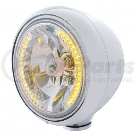 32418 by UNITED PACIFIC - Guide Headlight - 682-C Style, RH/LH, 7", Round, Polished Housing, H4 Bulb, with 34 Bright Amber LED Position Light