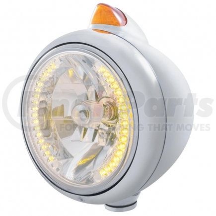 32626 by UNITED PACIFIC - Guide Headlight - 682-C Style, RH/LH, 7", Round, Chrome Housing, H4 Bulb, with 34 Bright Amber LED Position Light and Top Mount, Original Style, 5 LED Signal Light, Amber Lens