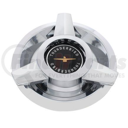 F626301 by UNITED PACIFIC - Axle Hub Cap - Chrome, with Black Center T-Bird, for 1962-1963 Ford T-Bird Wire Wheels