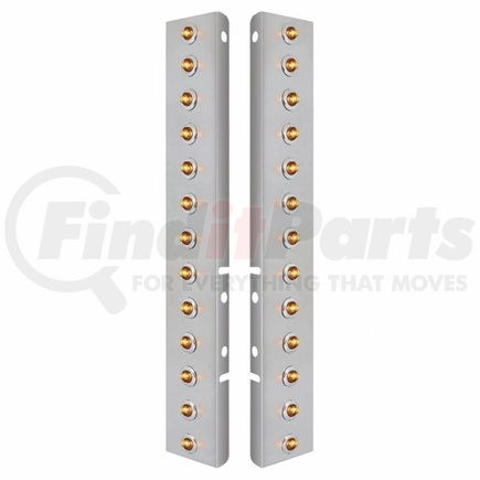 34473 by UNITED PACIFIC - Air Cleaner Light Bar - Front, Stainless Steel, with Bracket, Clearance/Marker Light, Amber LED, Clear Lens, Mini Lights, with SS Bezels, 2 LED Per Light, for Peterbilt Trucks