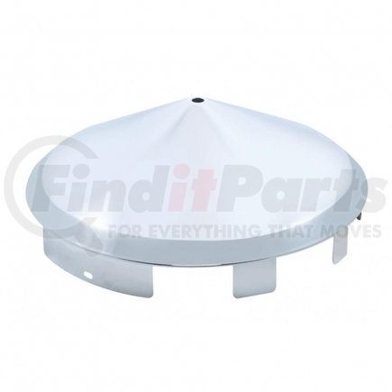 20131 by UNITED PACIFIC - Axle Hub Cap - Front, 6 Uneven Notched, Stainless, Pointed, with Spinner Hole, 1" Lip