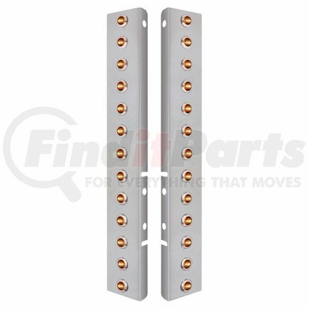 34476 by UNITED PACIFIC - Air Cleaner Light Bar - Front, Stainless Steel, with Bracket, Clearance/Marker Light, Amber LED and Lens, Mini Lights, with SS Bezels, 3 LED Per Light, for Peterbilt Trucks