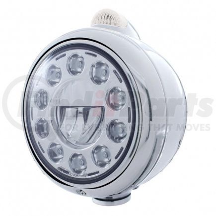 31563 by UNITED PACIFIC - Guide Headlight - 1 High Power LED, RH/LH, 7", Round, Polished Housing, with 5 LED Dual Mode Turn Signal Light, with Clear Lens
