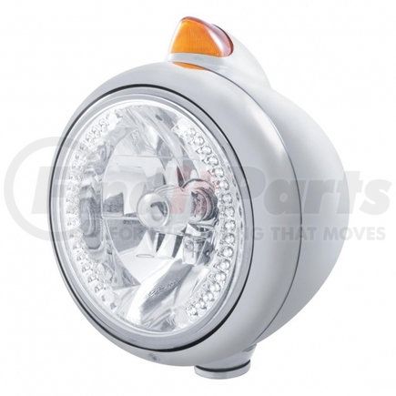 32628 by UNITED PACIFIC - Guide Headlight - 682-C Style, RH/LH, 7", Round, Chrome Housing, H4 Bulb, with 34 Bright White LED Position Light and Top Mount, Original Style, 5 LED Signal Light, Amber Lens