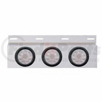 63707 by UNITED PACIFIC - Mud Flap Hanger - Mud Flap Plate, Top, Stainless, with Three 10 LED 4" Lights & Grommets, Red LED/Clear Lens
