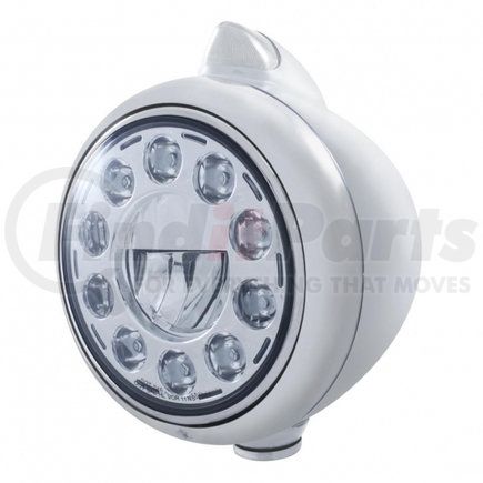 31495 by UNITED PACIFIC - Guide Headlight - 1 High Power, LED, Original Style, RH/LH, 7 in. Round, Chrome Housing, Low Beam, with Clear 5 LED Dual Mode Turn Signal Light