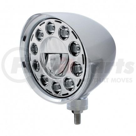 31583 by UNITED PACIFIC - Headlight - Motorcycle, "Chopper", RH/LH, 7" Round, Chrome Housing, Low Beam, with Billet Style Bezel and Smooth Visor, 1 High Power LED
