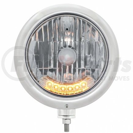 32508 by UNITED PACIFIC - Headlight - RH/LH, 7", Round, Polished Housing, H4 Bulb, with 6 Amber Auxiliary LED Light