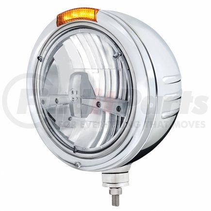 32746 by UNITED PACIFIC - Headlight - Embossed Stripe, 5 LED, RH/LH, 7", Round, Polished Housing, Bullet Style Bezel, with Amber LED Dual Mode Light (Amber Lens)