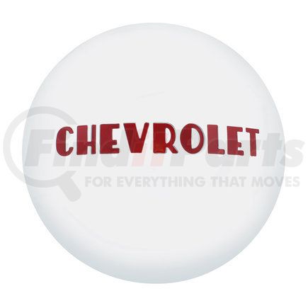 C475303 by UNITED PACIFIC - Axle Hub Cap - Polished, Stainless Steel, with Red Letters, for 1947-1953 Chevy 1/2 Ton Truck