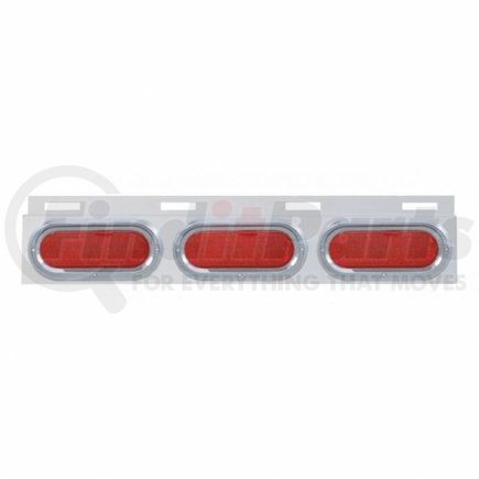 61710 by UNITED PACIFIC - Mud Flap Hanger - Mud Flap Plate, Top, Stainless, with Three 19 LED 6" Oval Lights & Visors, Red LED/Red Lens