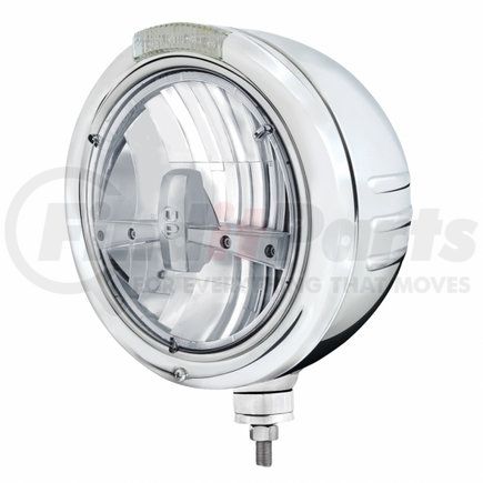 32731 by UNITED PACIFIC - Classic Embossed Stripe 5 LED Headlight - RH/LH, 7", Round, Polished Housing, Bullet Style Bezel, with Amber LED Dual Mode Light, Clear Lens