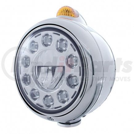 31490 by UNITED PACIFIC - Guide Headlight - 1 High Power, LED, RH/LH, 7", Round, Chrome Housing, Low Beam, with Clear 5 LED Dual Mode Turn Signal Light