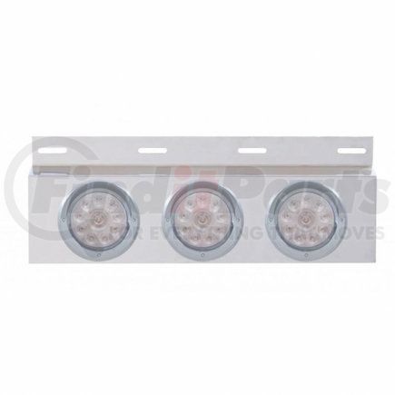 61707 by UNITED PACIFIC - Mud Flap Hanger - Mud Flap Plate, Top, Stainless, with Three 10 LED 4" Lights & Visors, Red LED/Clear Lens