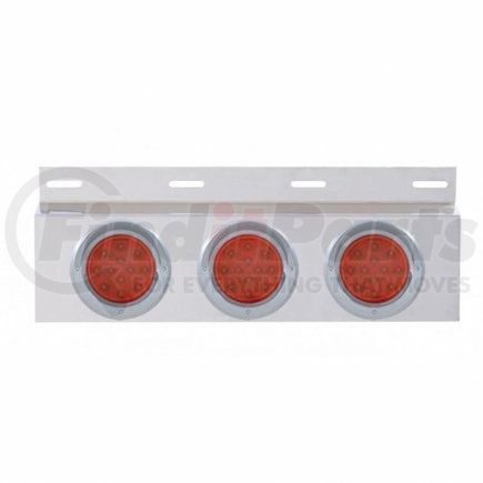 61704 by UNITED PACIFIC - Mud Flap Hanger - Mud Flap Plate, Top, Stainless, with Three 12 LED 4" Lights & Visors, Red LED/Red Lens