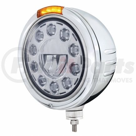 32748 by UNITED PACIFIC - Headlight - Embossed Stripe, 11 LED, RH/LH, 7", Round, Polished Housing, Bullet Style Bezel, with Amber LED Dual Mode Light (Amber Lens)