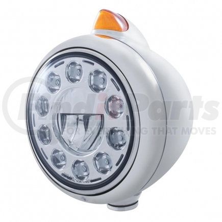 31494 by UNITED PACIFIC - Guide Headlight - 1 High Power, LED, Original Style, RH/LH, 7 in. Round, Chrome Housing, Low Beam, with Amber 5 LED Dual Mode Turn Signal Light