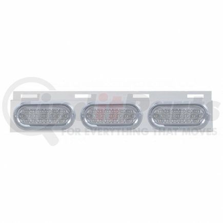 61711 by UNITED PACIFIC - Mud Flap Hanger - Mud Flap Plate, Top, Stainless, with Three 19 LED 6" Oval Lights & Visors, Red LED/Clear Lens