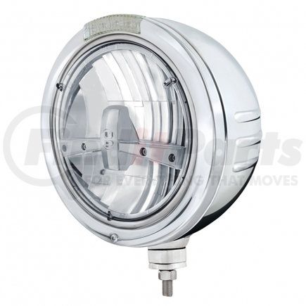 32747 by UNITED PACIFIC - Headlight - Embossed Stripe, 5 LED, RH/LH, 7", Round, Polished Housing, Bullet Style Bezel, with Amber LED Dual Mode Light (Clear Lens)