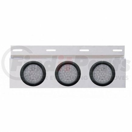 63703 by UNITED PACIFIC - Mud Flap Hanger - Mud Flap Plate, Top, Stainless, with Three 36 LED 4" Lights & Grommets, Red LED/Clear Lens
