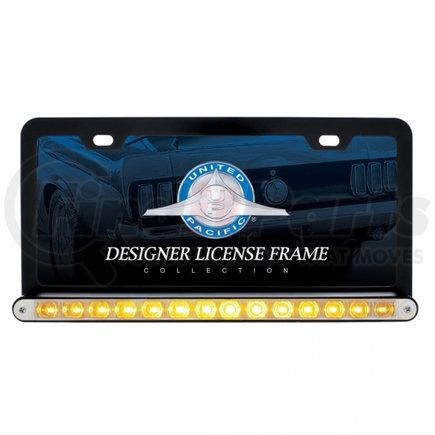 36474 by UNITED PACIFIC - License Plate Frame - Black, with 14 LED 12" Light Bar, Amber LED/Clear Lens
