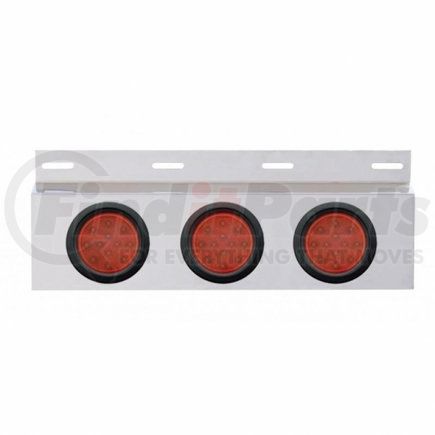 63704 by UNITED PACIFIC - Mud Flap Hanger - Mud Flap Plate, Top, Stainless, with Three 12 LED 4" Lights & Grommets, Red LED/Red Lens