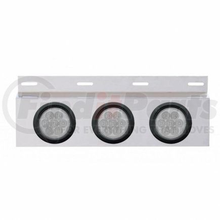 63759 by UNITED PACIFIC - Mud Flap Hanger - Mud Flap Plate, Top, Stainless, with Three 7 LED 4" Reflector Lights & Grommets, Red LED/Clear Lens