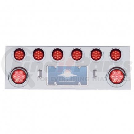 35059 by UNITED PACIFIC - Tail Light Panel - Stainless Steel, Rear Center, with 2X7 LED 4" Reflector Light & 6X13 LED 2.5" Light & Visor, Red LED & Lens
