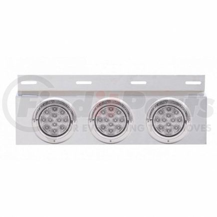 61705 by UNITED PACIFIC - Mud Flap Hanger - Mud Flap Plate, Top, Stainless, with Three 12 LED 4" Lights & Visors, Red LED/Clear Lens
