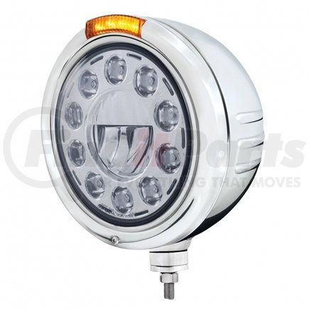 32732 by UNITED PACIFIC - Classic Embossed Stripe 11 LED Headlight - RH/LH, 7", Round, Polished Housing, Bullet Style Bezel, with Amber LED Dual Mode Light, Amber Lens