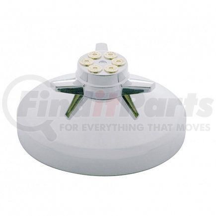 10198 by UNITED PACIFIC - Axle Hub Cap - Rear, 8", Chrome, with Gun Cylinder Spinner
