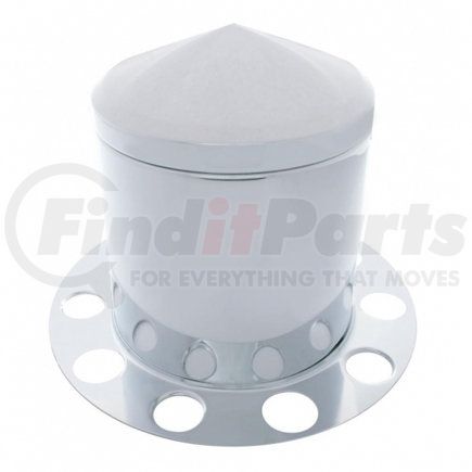 10224 by UNITED PACIFIC - Axle Hub Cover - Rear, Chrome, Pointed, with 1.5" Nut Cover - Steel Wheel